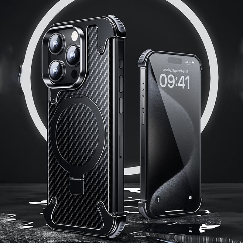 Carbon Fiber Magnetic Bracket Bezel-less Phone Case