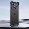 Shaped Metal Bezel Backless Phone Case with Lens Film - Blue